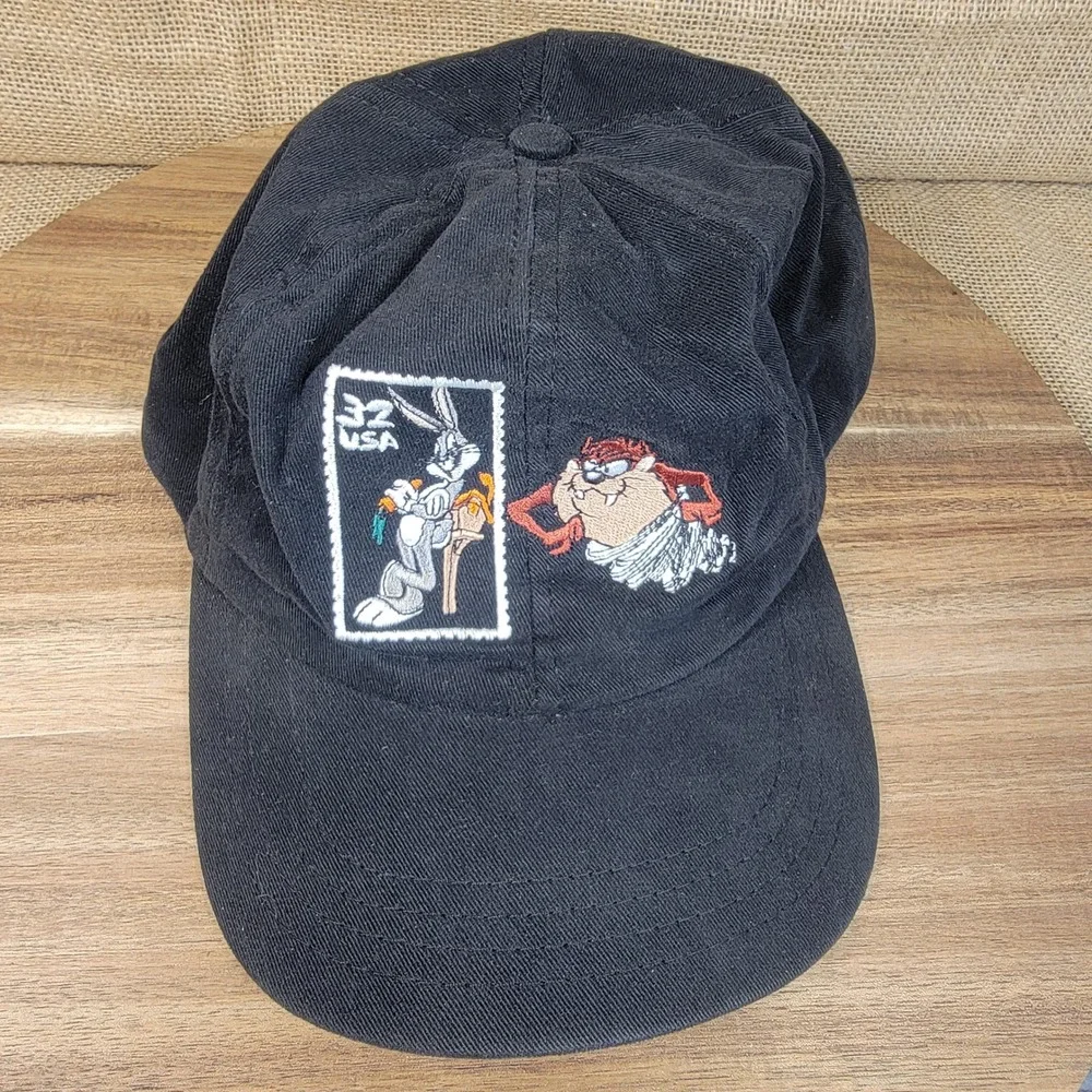 Vintage 1997 Looney Tunes Hat USPS Stamp‎ Collection Snapback Black USA Cap 90s